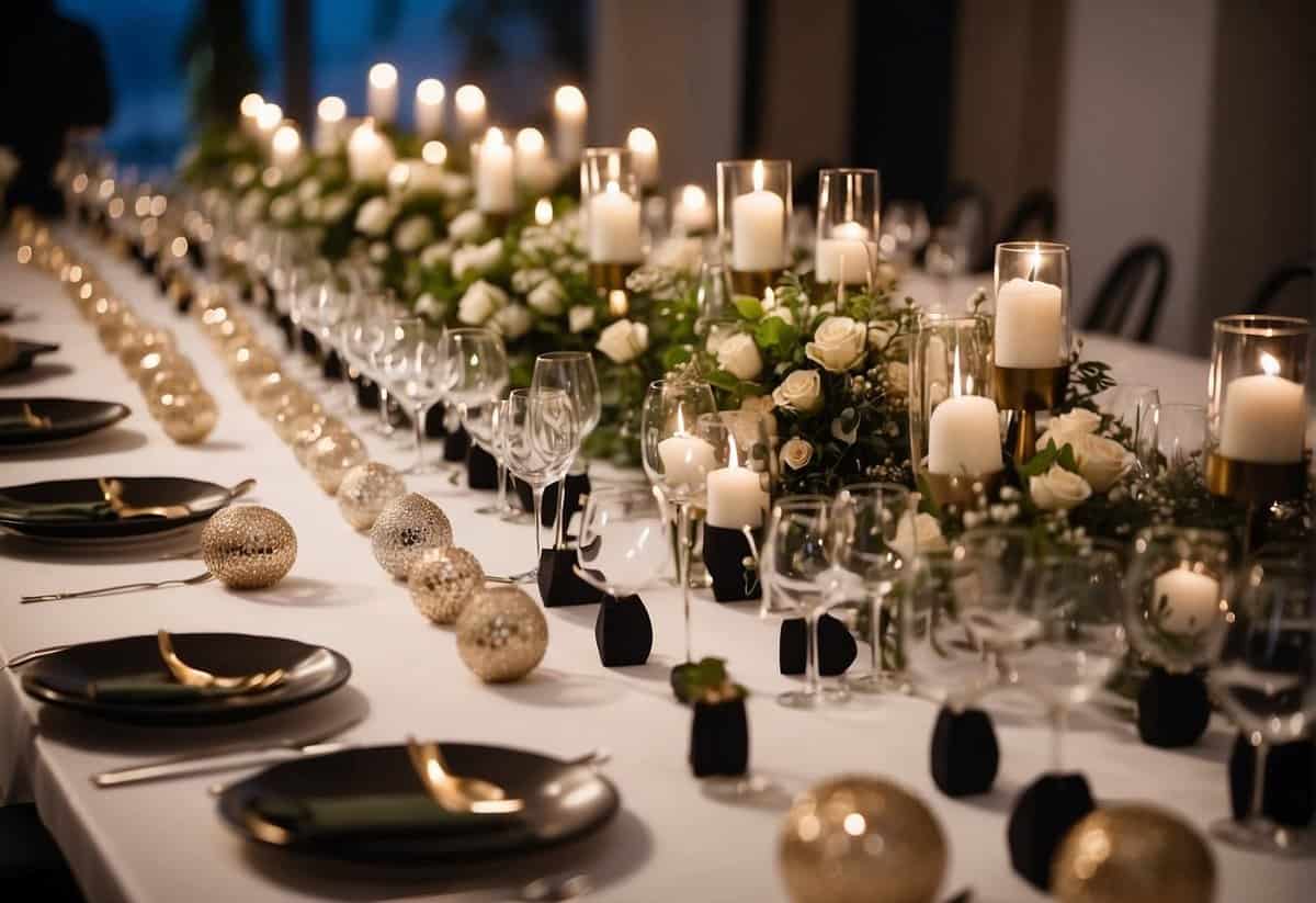 A table displaying various nail shapes and sizes for wedding guests, with elegant and festive designs