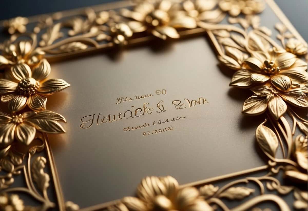A wedding album cover with floral motif, 12x12 inches, gold foil accents, and embossed text
