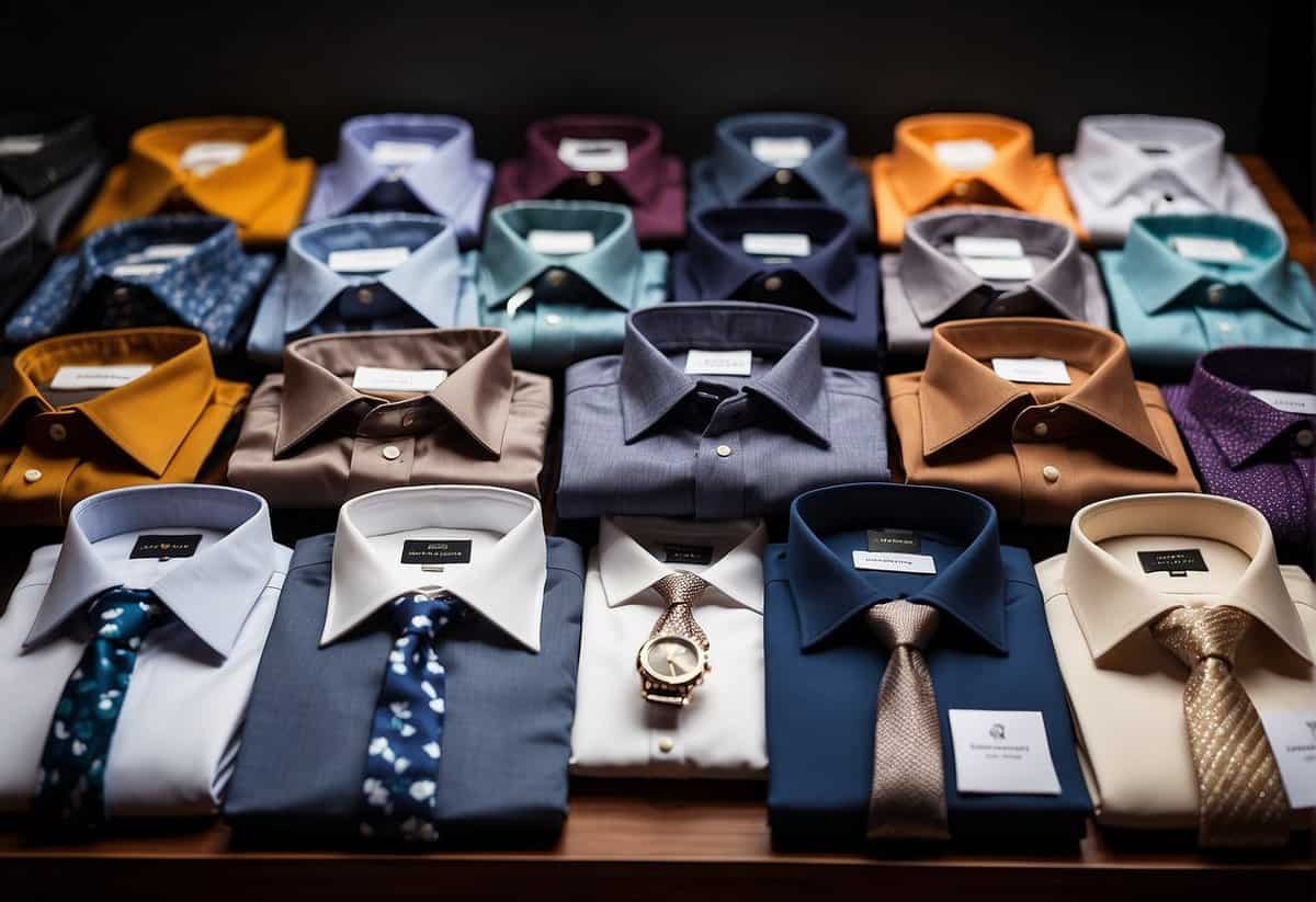 A table displays various matching shirt designs for different wedding occasions, including formal, casual, and themed options