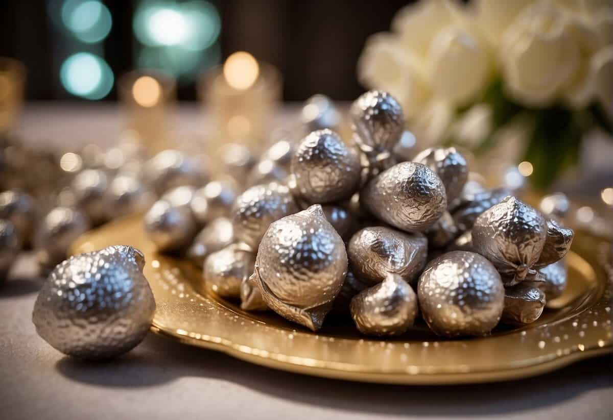 A table adorned with Hershey Kisses wedding favors, arranged in creative packaging ideas