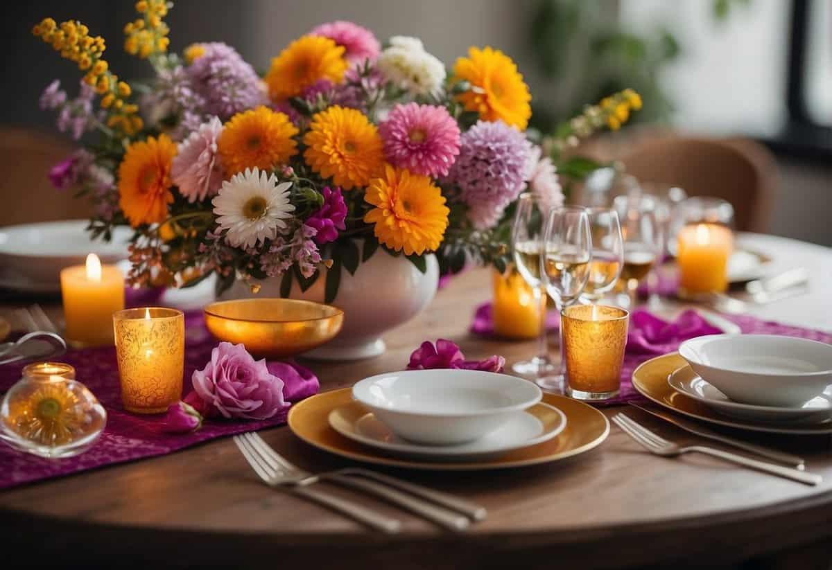 A table adorned with vibrant flowers and colorful decorations, symbolizing a joyful celebration of a 33rd wedding anniversary