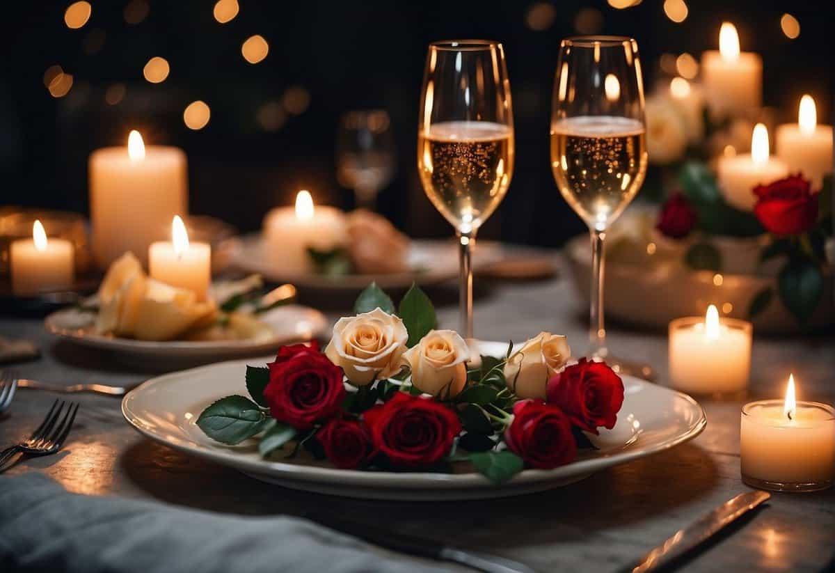 A candlelit dinner with roses and champagne, a handwritten love letter, and a surprise getaway trip