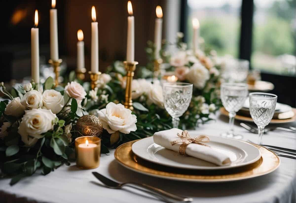 A beautifully decorated sweetheart table with seasonal and thematic variations, featuring elegant floral arrangements and personalized details