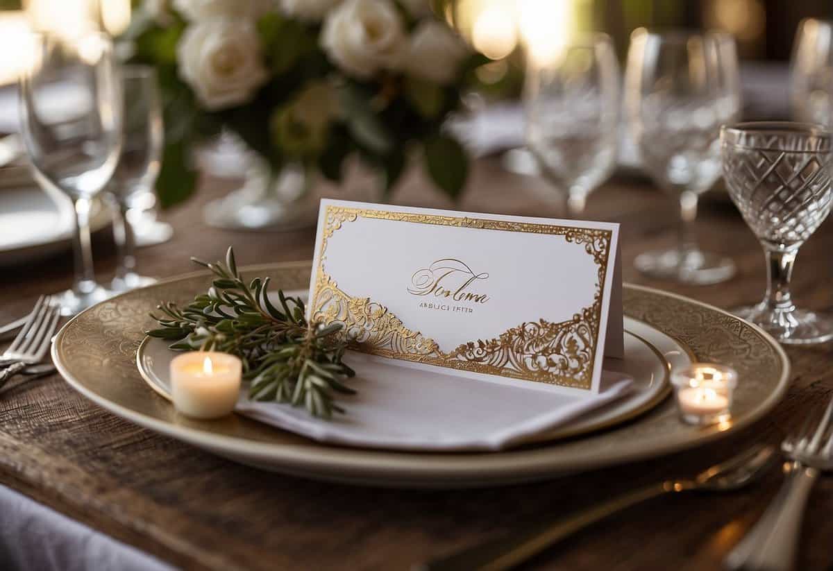 A table with various wedding place card ideas arranged in a decorative manner, showcasing different styles and designs