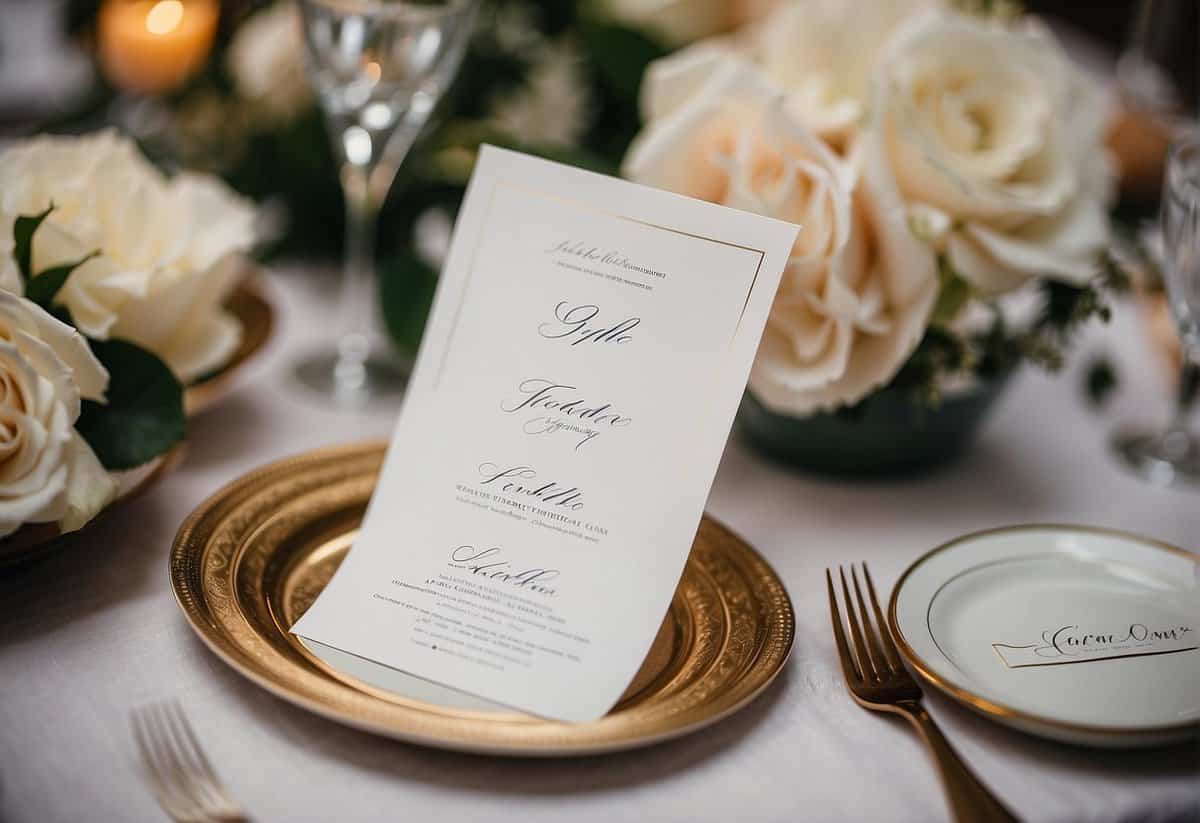 A table filled with various wedding place card ideas, including elegant calligraphy, floral designs, and creative themes