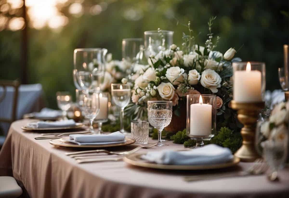 A table adorned with various creative materials and textures for wedding decor ideas