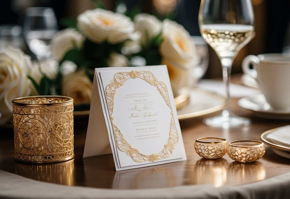 A table adorned with elegant wedding invitations and stationery, featuring intricate designs and luxurious materials, sets the tone for a sophisticated and stylish Lego wedding celebration