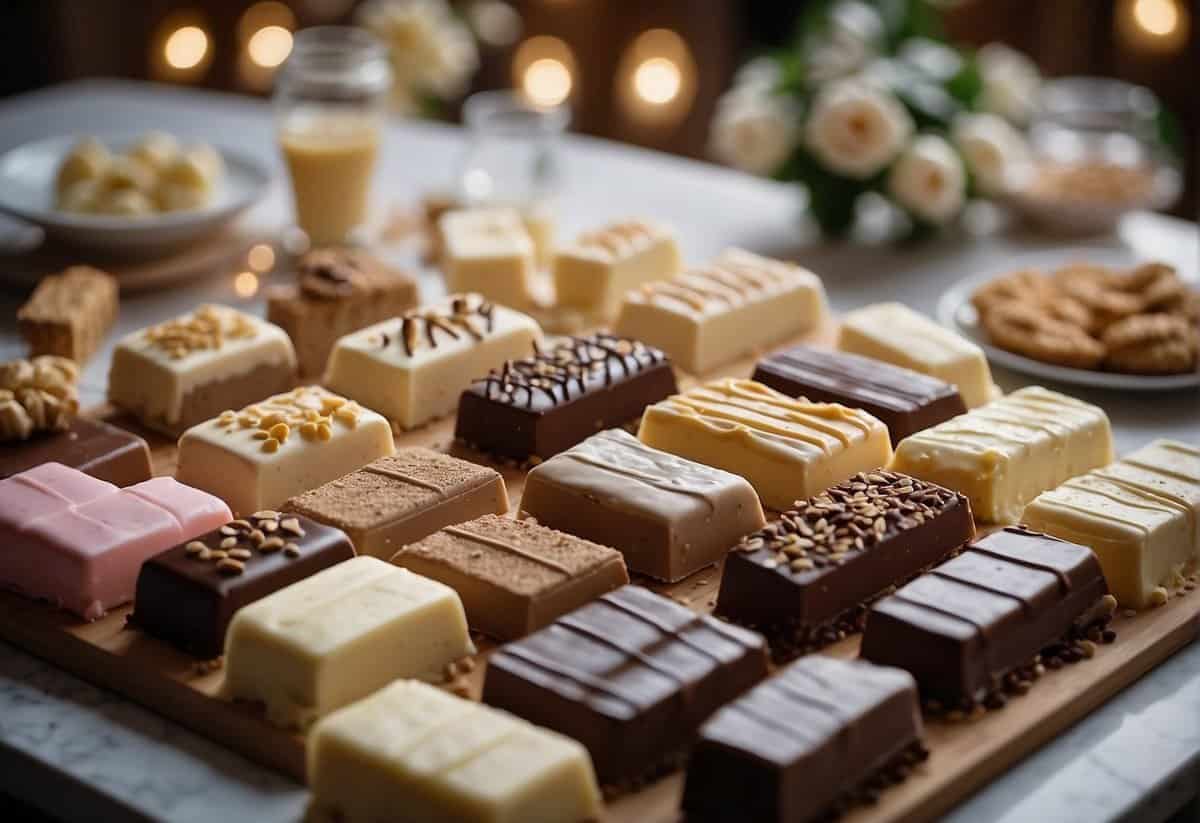 A table filled with assorted ice cream bars, surrounded by elegant wedding decor