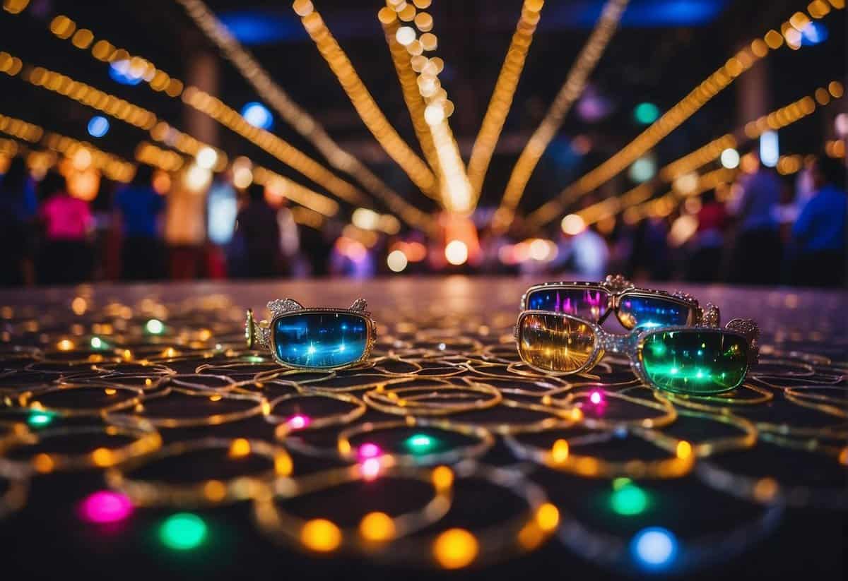 Colorful carnival games, twinkling fairy lights, and a lively dance floor create an atmosphere of fun and excitement for a wedding celebration