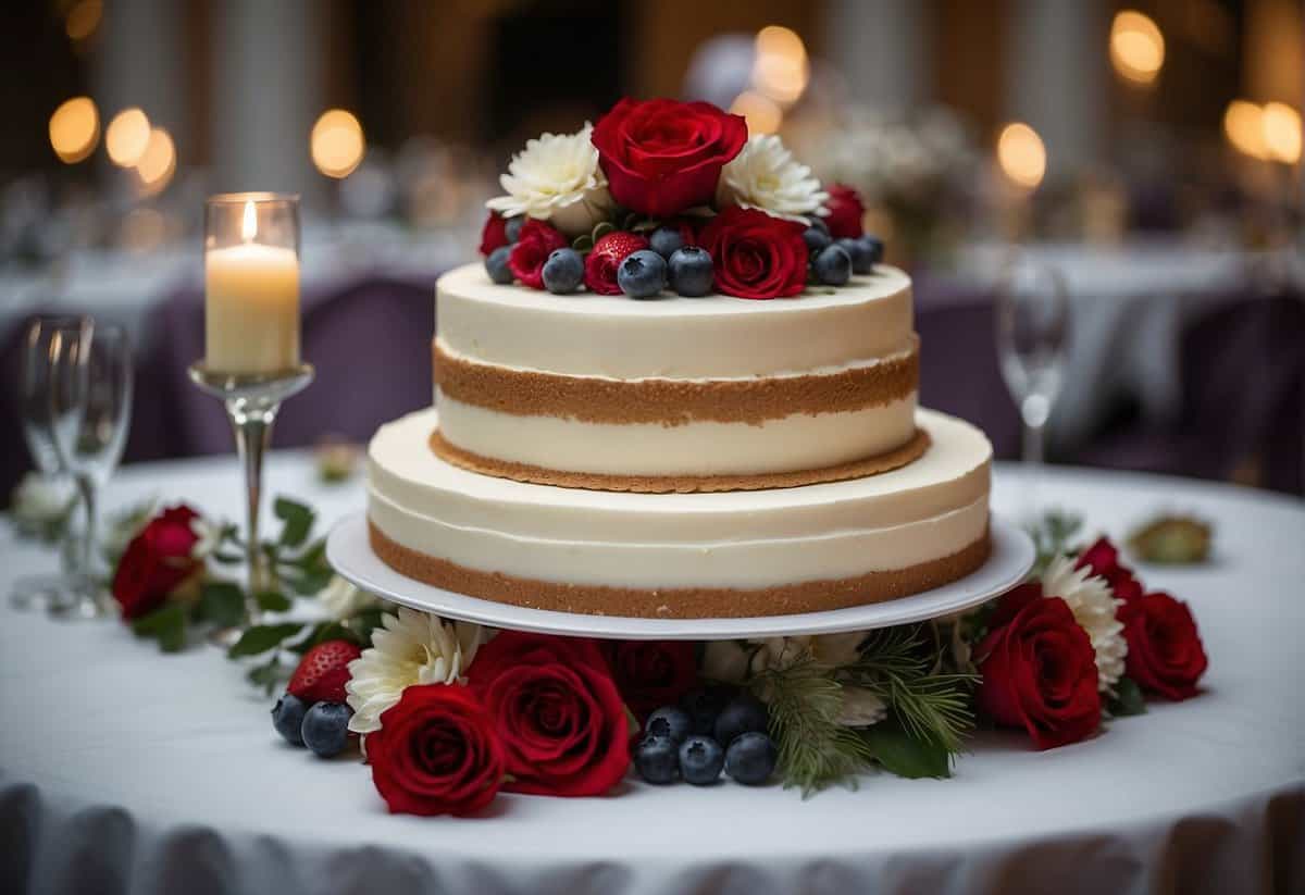 A table displays various wedding cake styles with different designs and decorations, showcasing a range of options for the perfect cake