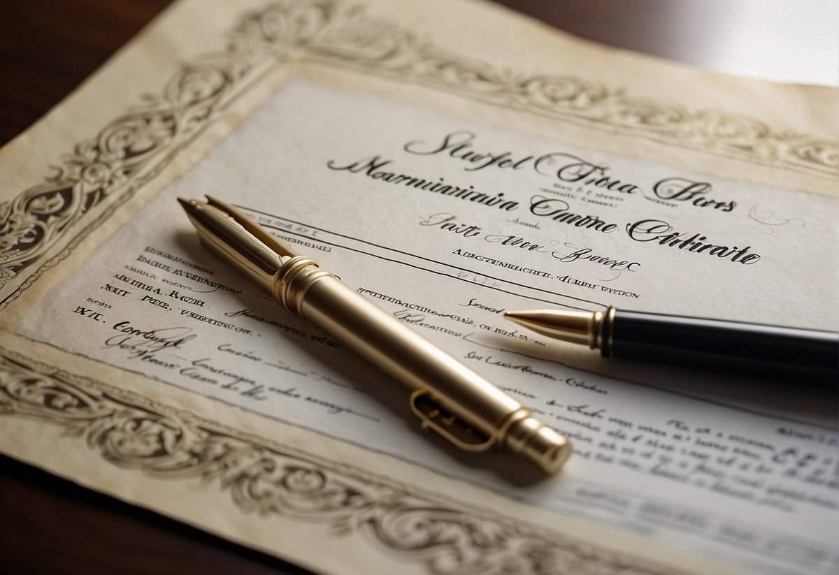 A marriage certificate and two signatures on a document