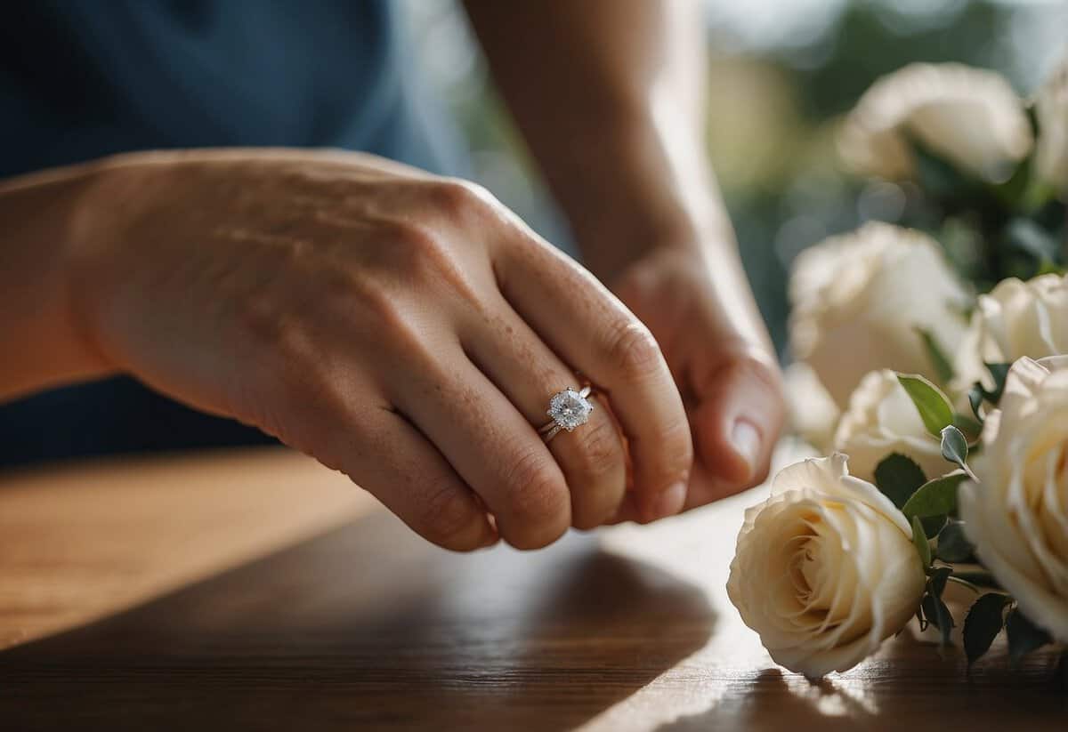 A wedding ring being placed on a finger