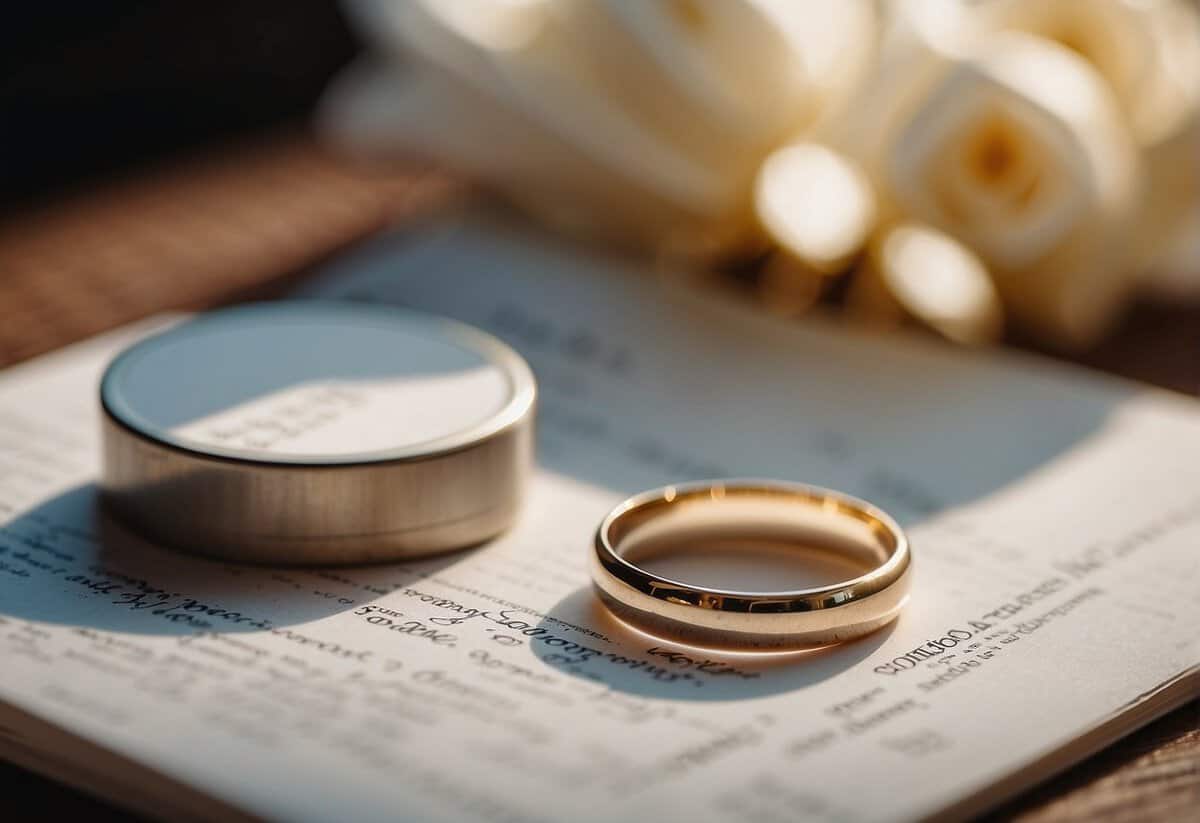 A wedding ring on a finger, a marriage certificate, and a shared home