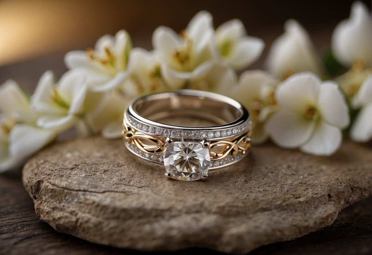 A wedding symbolizes unity and commitment, often represented by intertwined rings or a unity candle
