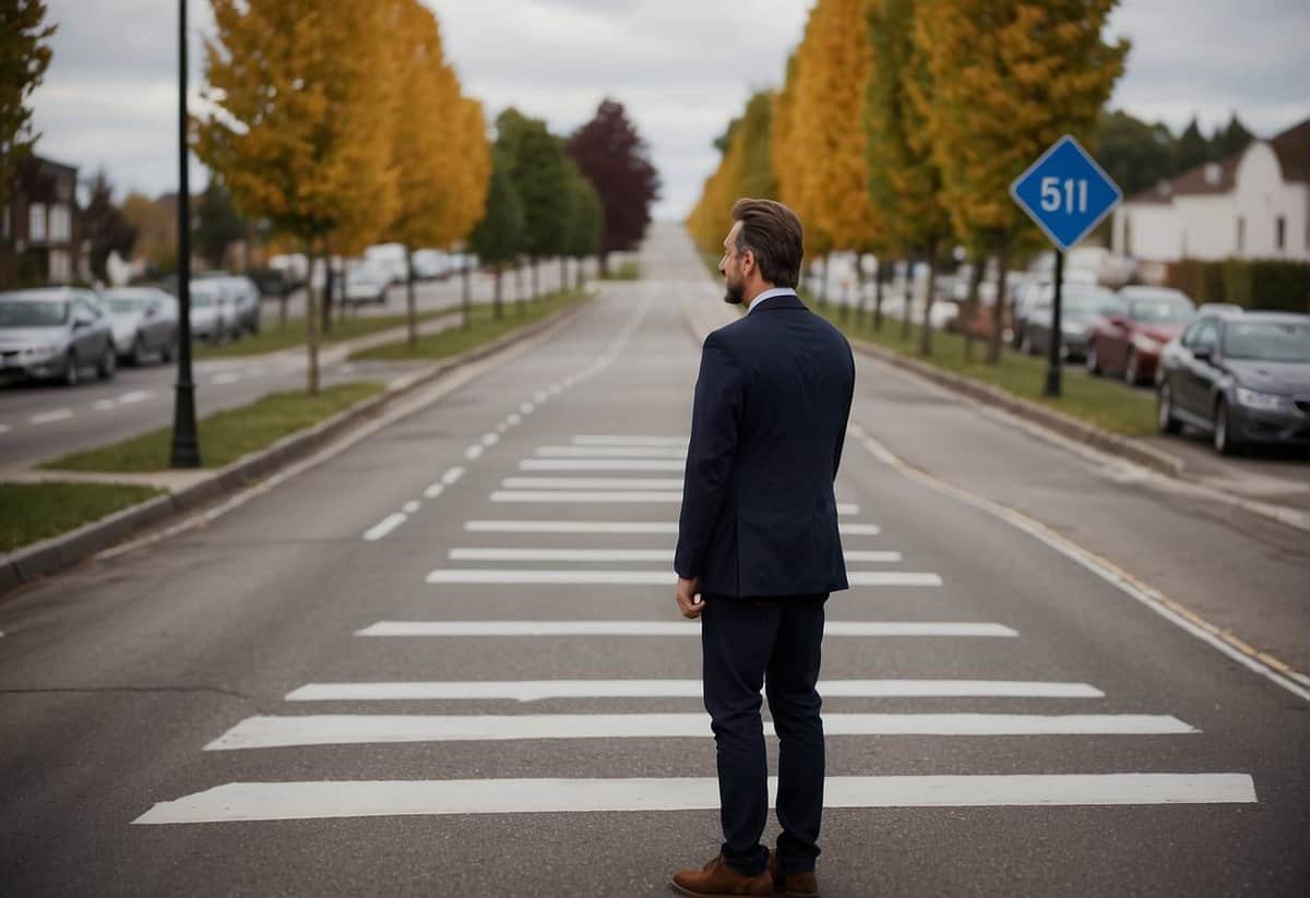 A man standing at a crossroads, with one path leading to a happy marriage and the other to uncertainty. He is contemplating the decision, weighing the pros and cons