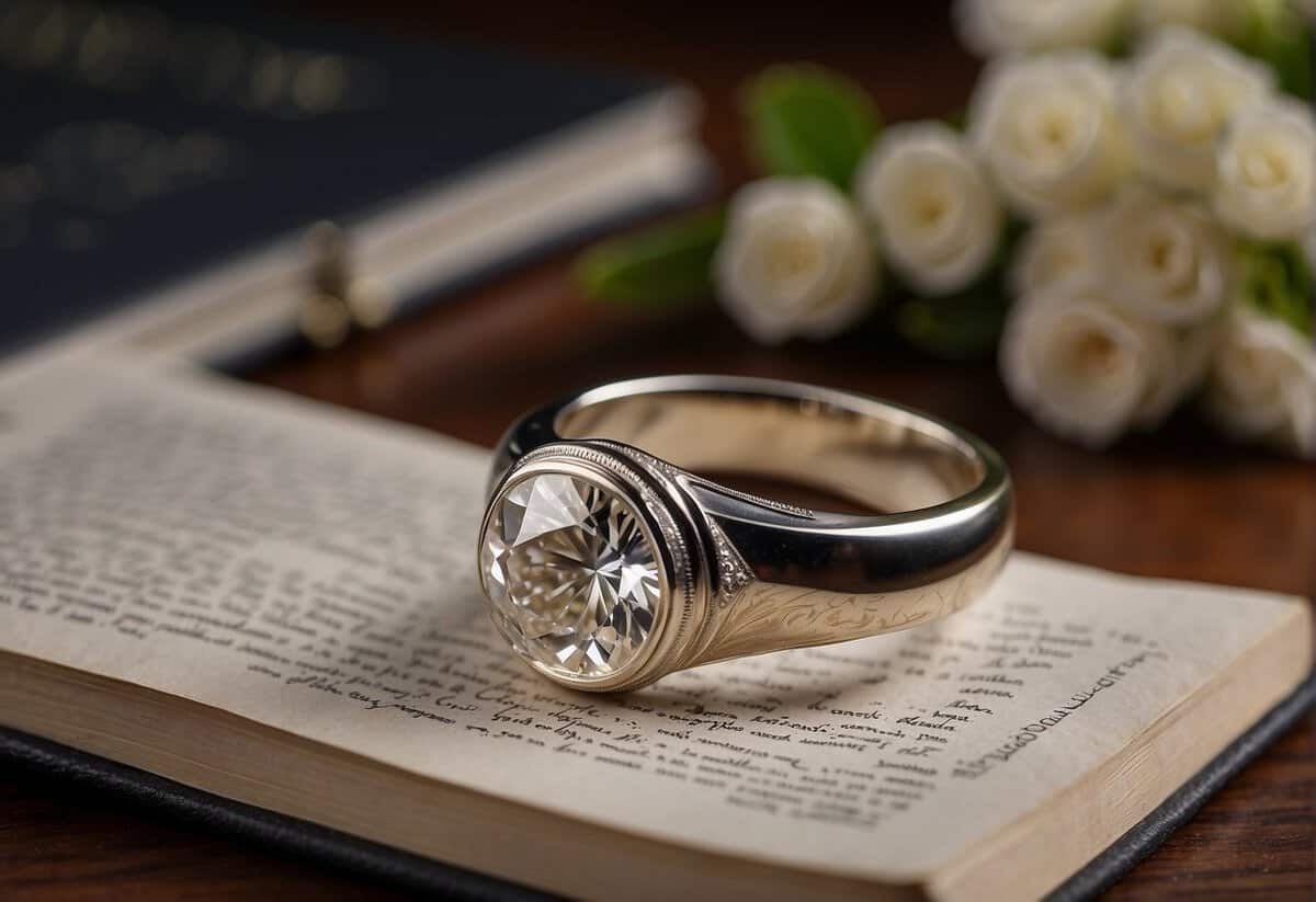 A man's wedding ring lies abandoned on a table, while a love letter is tucked discreetly into a book. A phone screen shows a secret text conversation