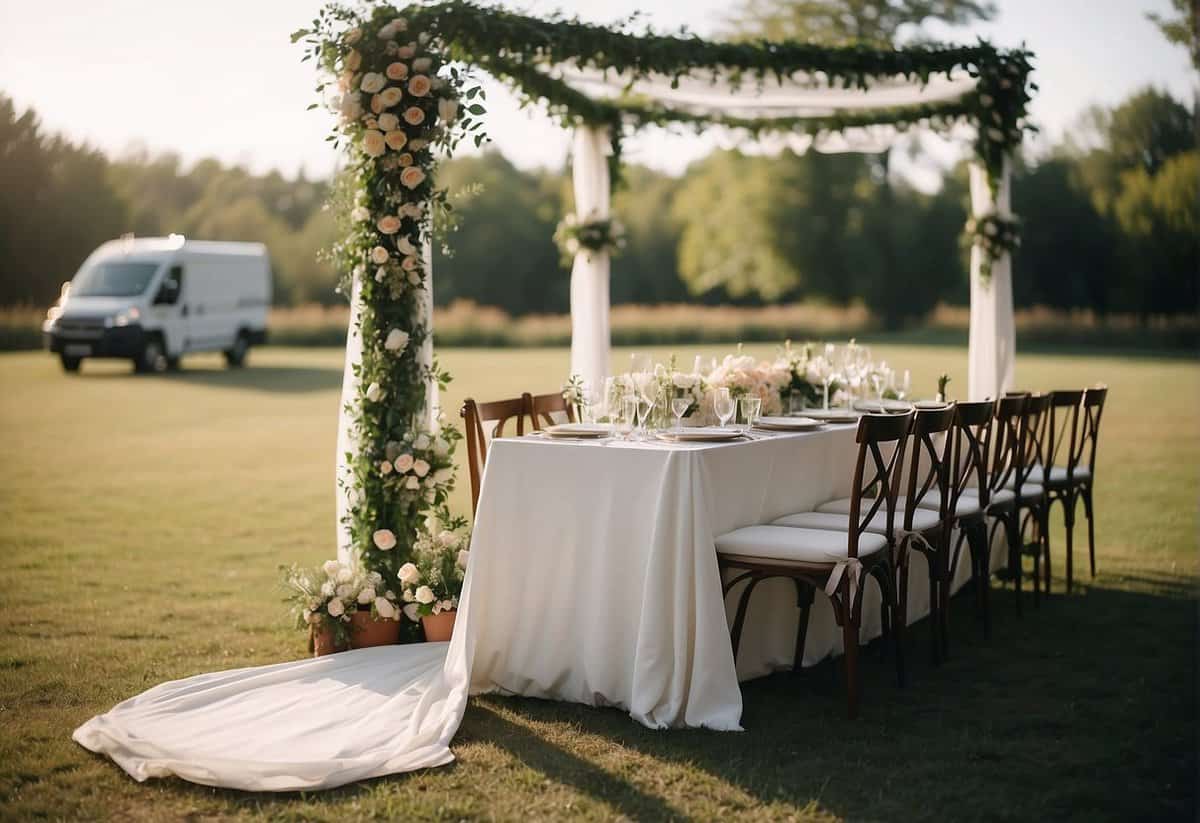 A simple outdoor wedding with minimal decor and a small guest list. A budget-friendly buffet or food truck catering option