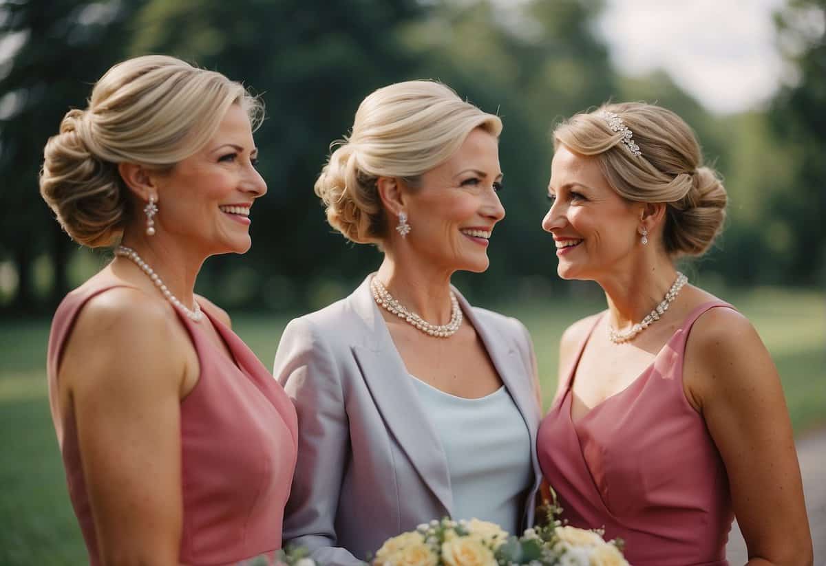 The mother of the bride and bridesmaids in matching colors