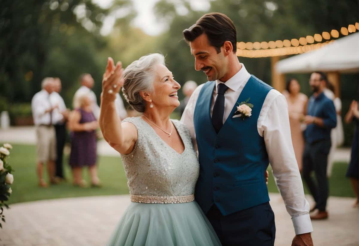 The groom and his mother-in-law dance together joyfully