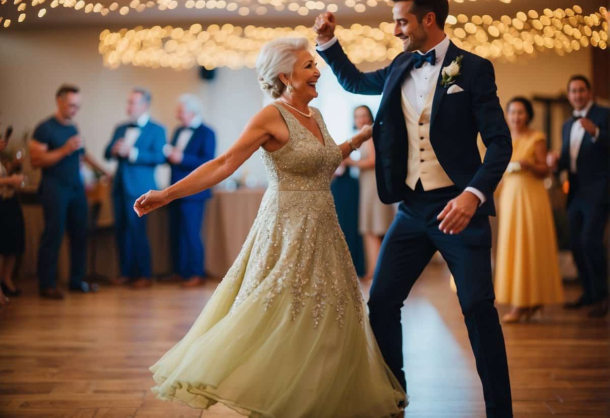 The groom and his mother-in-law dance together at the wedding