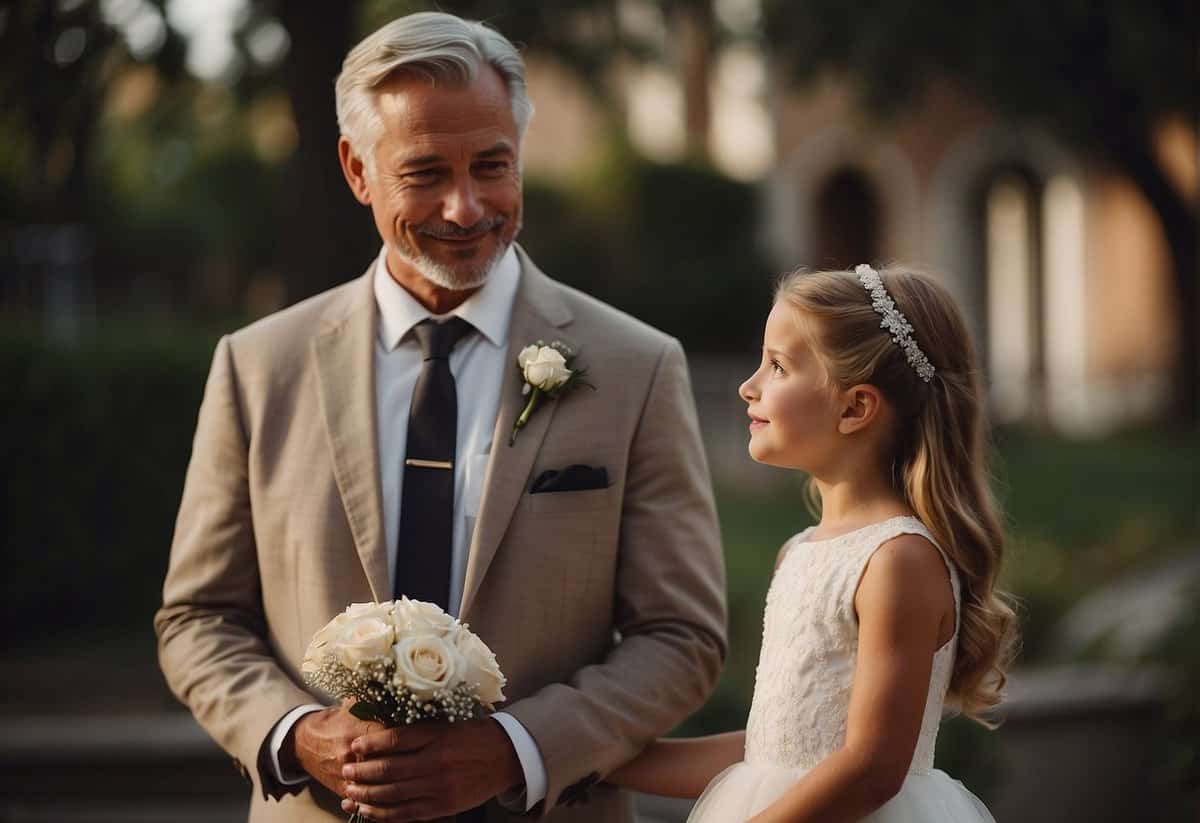 A father stands before his daughter, offering words of love and wisdom on her wedding day