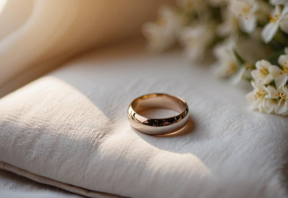 A wedding ring on a pillow, a shared bank account, and a set of wedding vows
