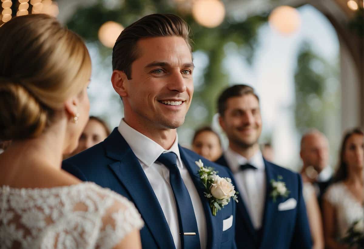 The groom's eyes widen in awe as he catches sight of the bride for the first time