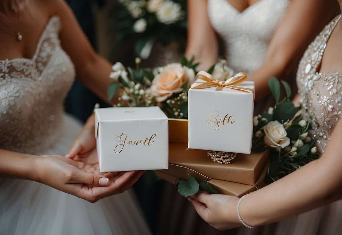 The bride presents her bridesmaids with personalized gifts and heartfelt thank-you notes