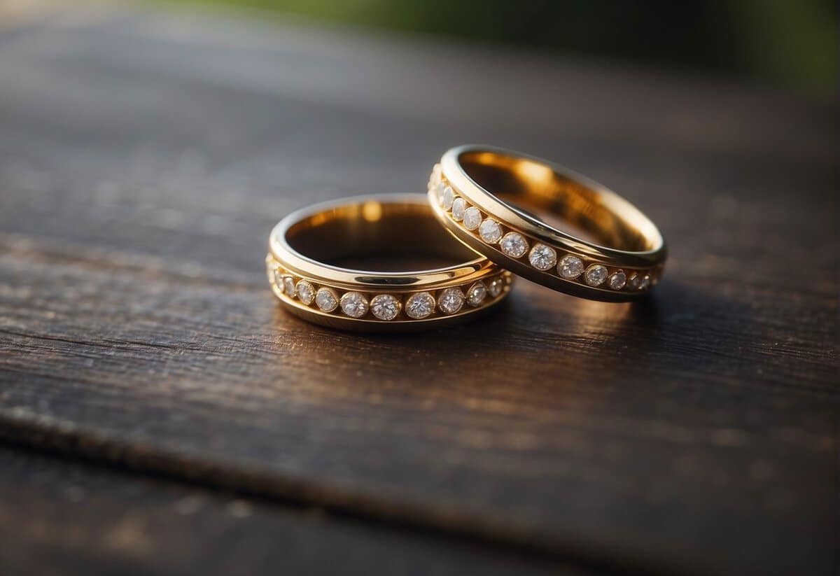 Two wedding rings resting side by side on a table