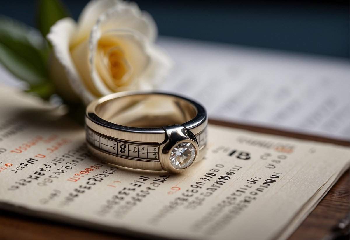 A wedding ring placed on a calendar marking a specific date