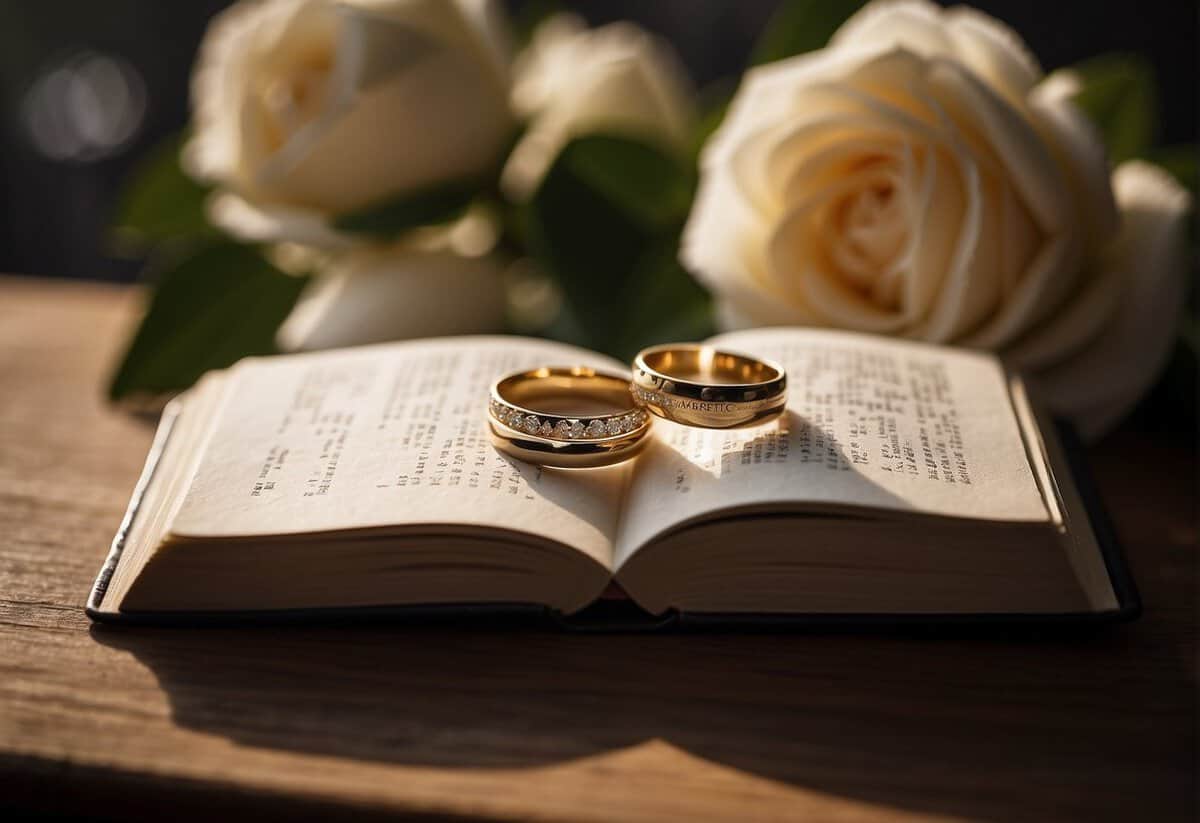 A book open to marriage laws, a calendar showing age, and a wedding ring symbolizing marriage eligibility