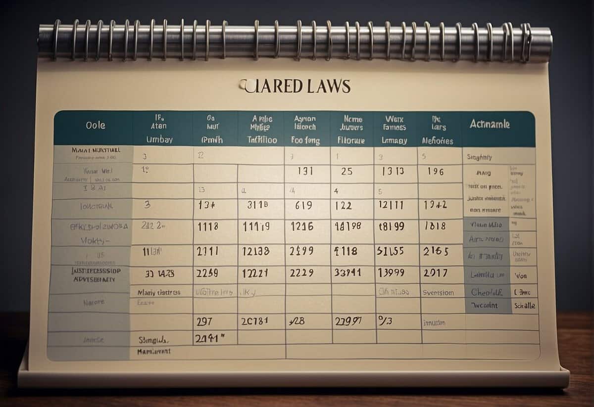 A calendar with state-specific marriage laws and age requirements displayed prominently