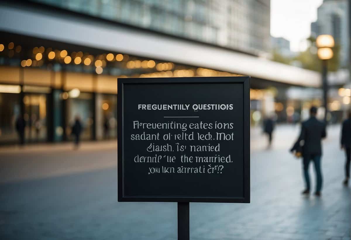 A sign with "Frequently Asked Questions: Is it Miss if you're not married?" displayed in a public space