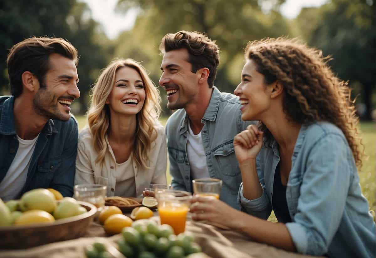 A group of friends laughing and enjoying each other's company at a picnic in a park, showing that happiness can be found in social relationships without the need for marriage