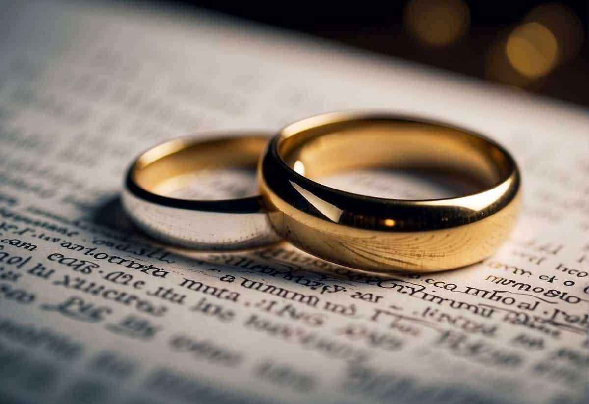 A wedding ring placed on top of legal divorce documents