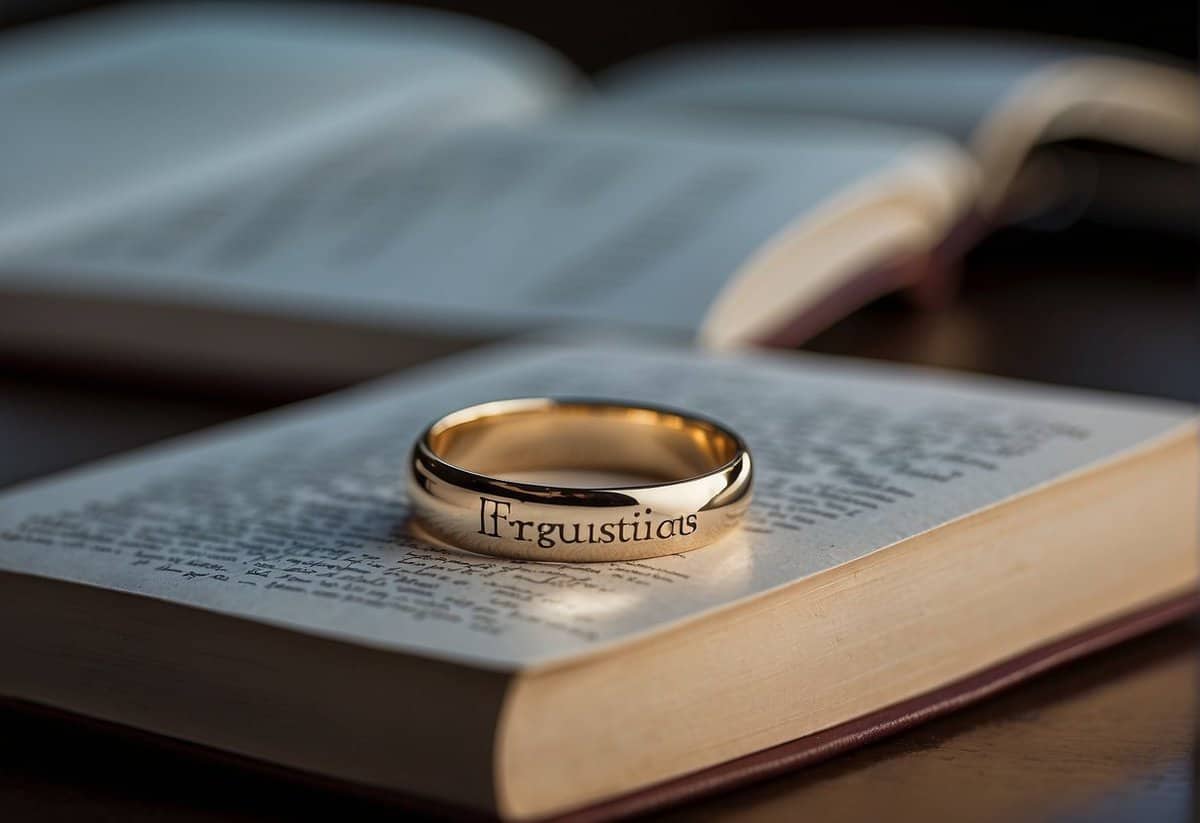 A wedding ring on a book titled "Frequently Asked Questions" with a question mark hovering above