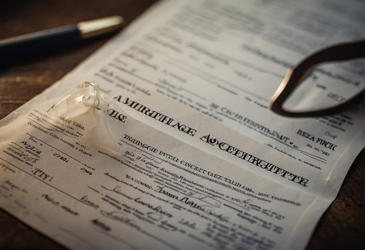 A marriage certificate being torn in half