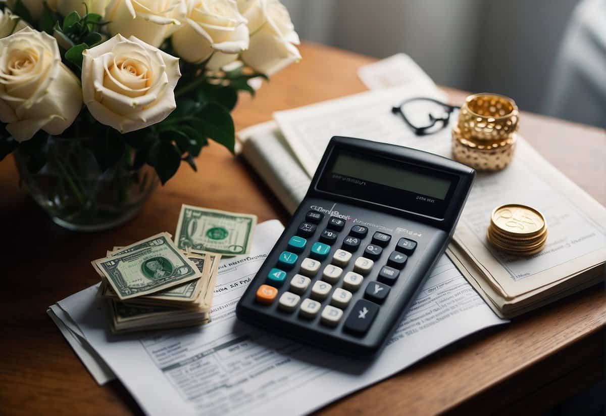 A table with a wedding gift, a calculator, and a UK currency symbol