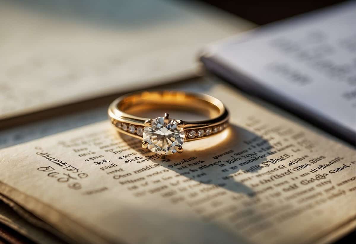 A wedding ring sits beside a legal document, symbolizing the question of marriage without a decree absolute