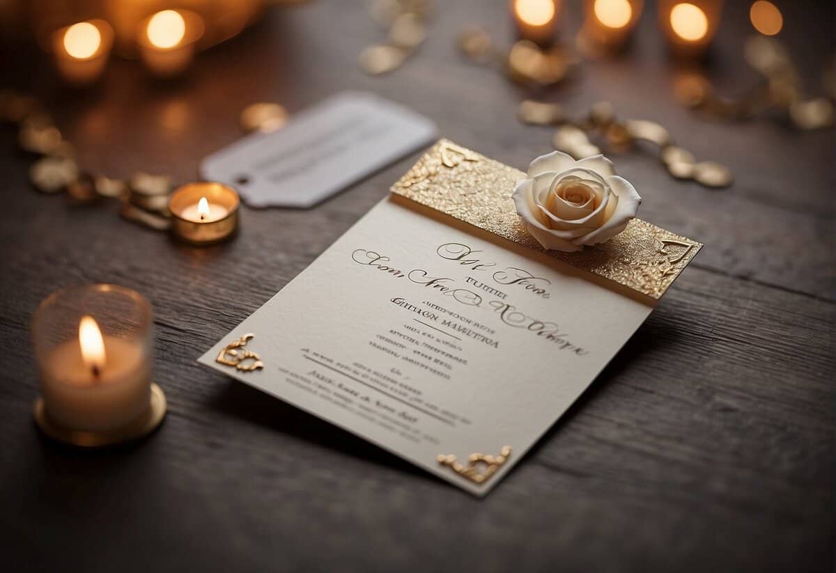 A wedding invitation with a price tag and a question mark