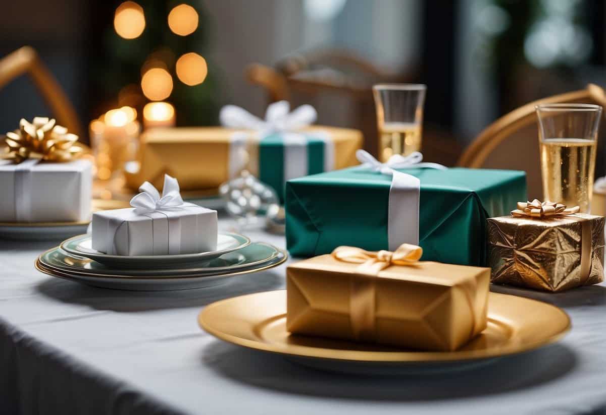 A table with various gifts, some untouched. A sign reads "Percentage of Guests Who Don't Give a Gift."