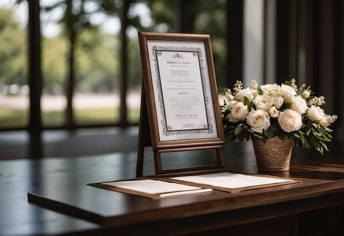 A marriage license and officiant stand ready for a private ceremony