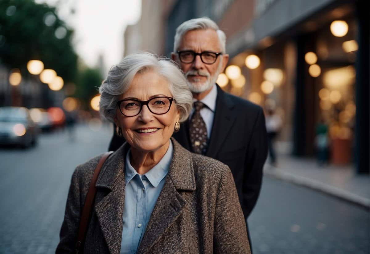 An older woman leads her husband, symbolizing shifting societal norms