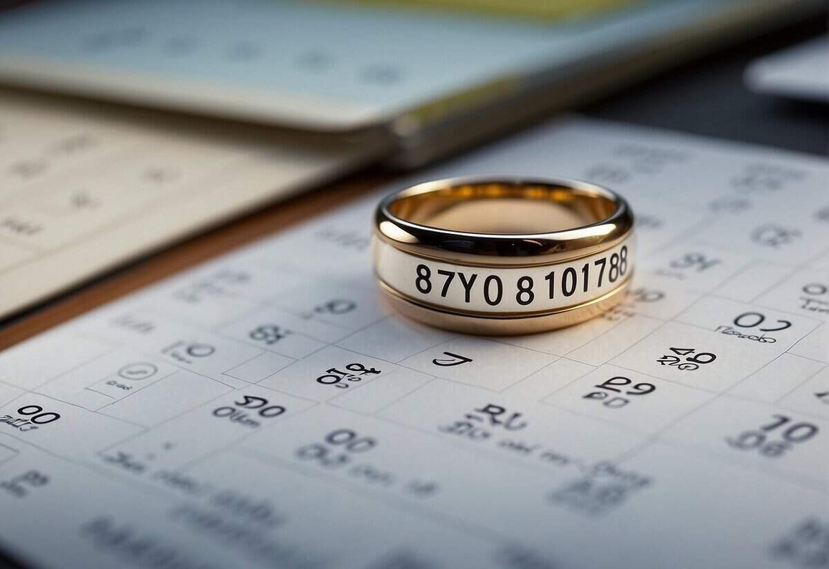 A ring placed on a calendar marking six months from the current date