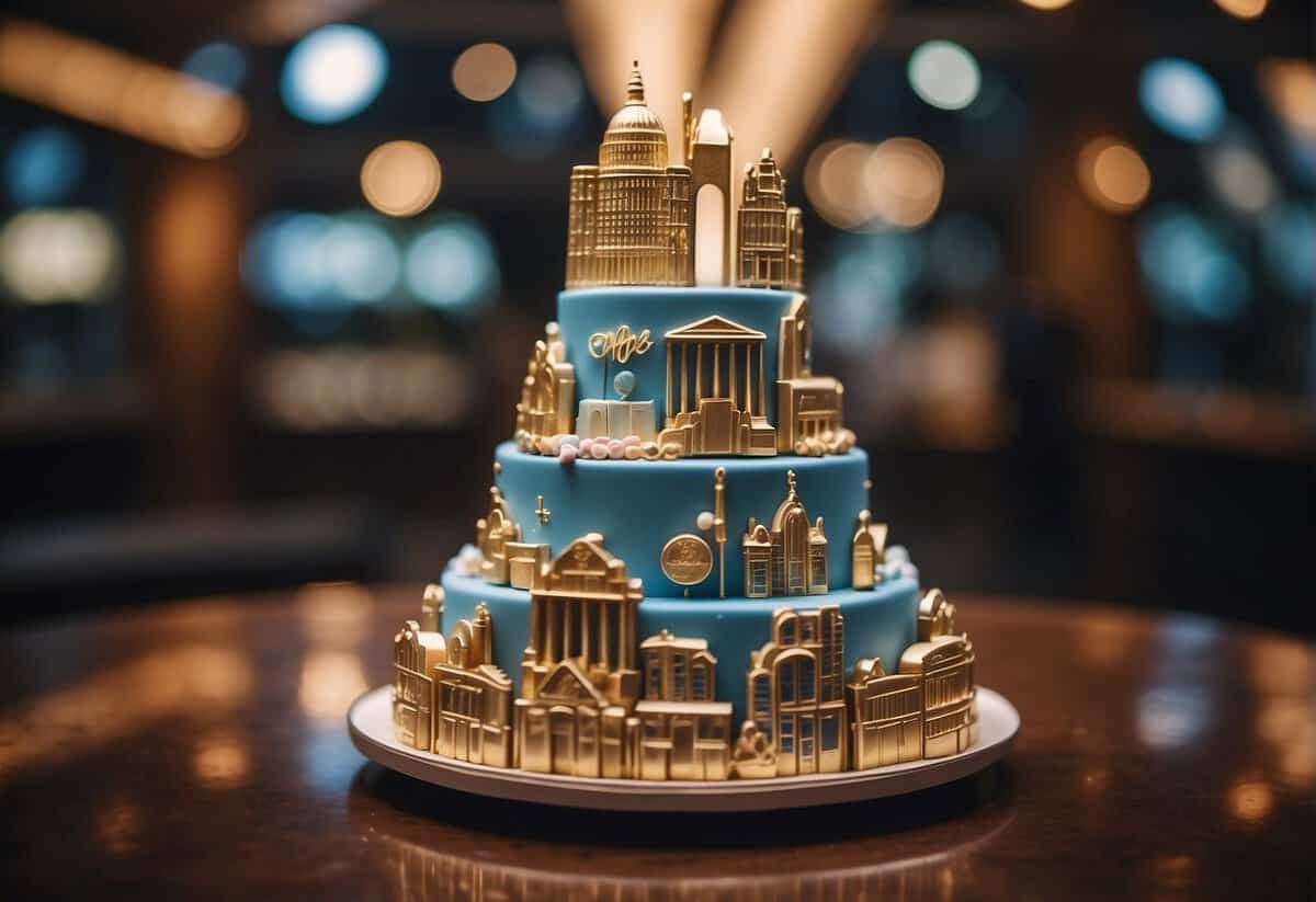 A festive wedding cake surrounded by various bank logos, each representing different account options