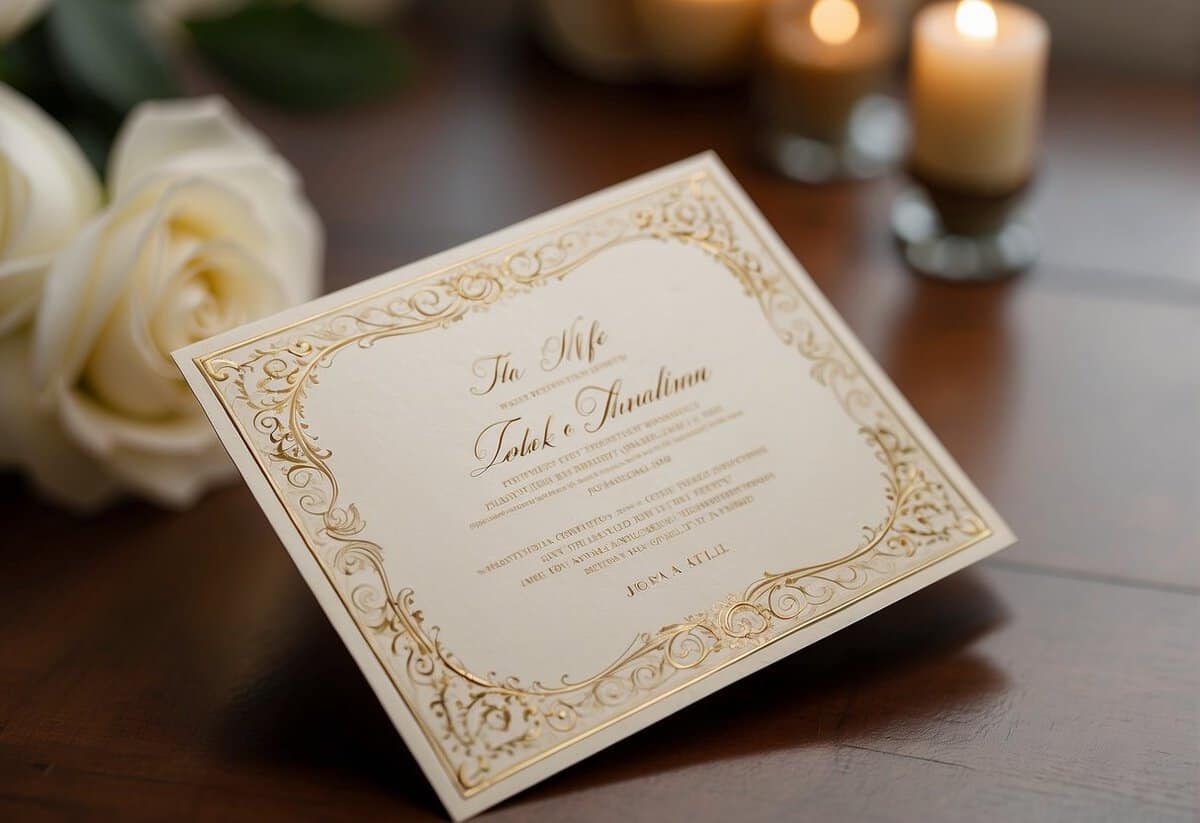 A wedding invitation lies on a table, with the name of the wife written alone, while the husband's name is conspicuously absent