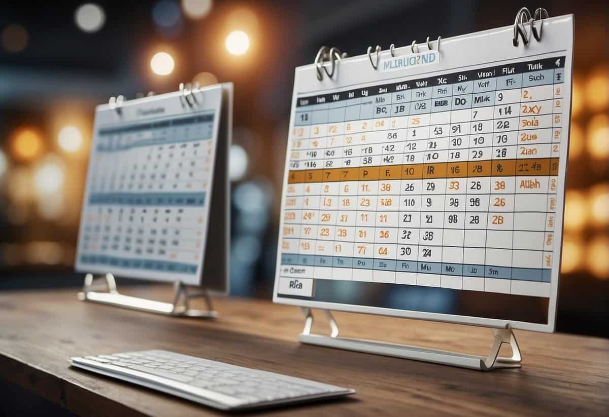A calendar with highlighted months and a price comparison chart