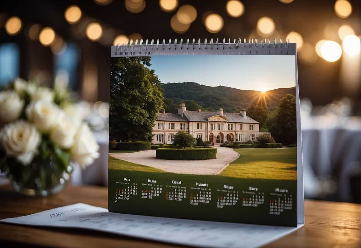 A wedding venue with a calendar showing the days of the week, with a spotlight on the cheapest day highlighted