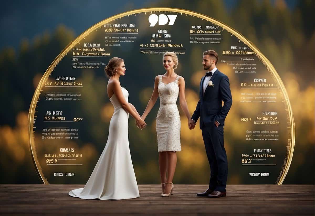 A wedding cost comparison chart with dollar signs and percentage symbols