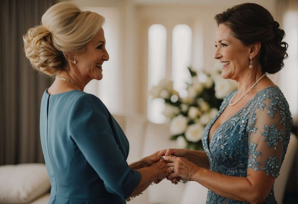 The mother of the bride selects and pays for her own dress
